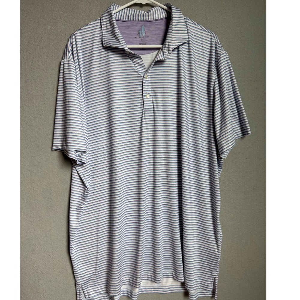 Johnnie-O Polo Shirt Men XL Purple Blue Striped Featherweight Performance UPF 50